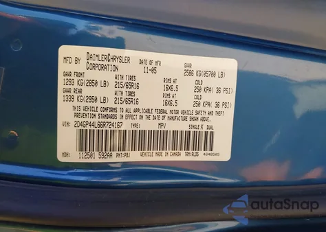 2006 Dodge Grand Caravan Sxt из США, поврежденный, VIN 2D4GP44L66R724167
